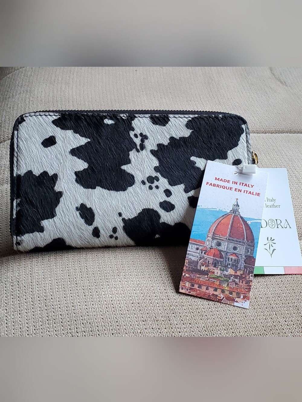 Cowhide Zip Wallet - Black & White